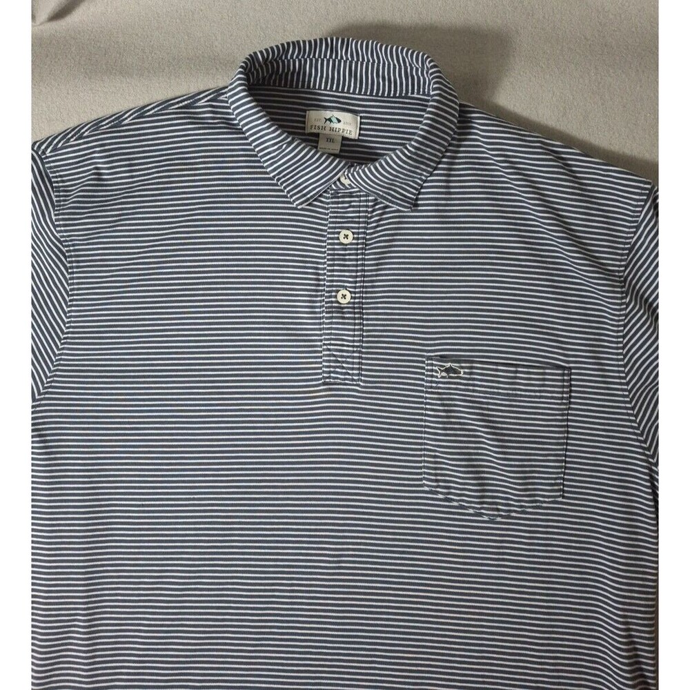 Fish Hippie Men's XXL Navy Striped Short Sleeve Performance Polo Shirt Size 2XL